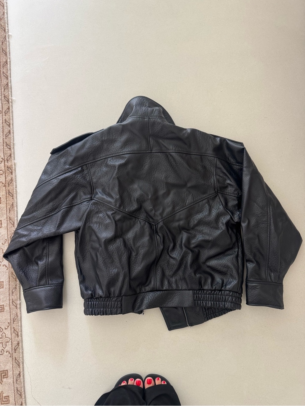 NWT Zara Black Oversized Leather Bomber Jacket with Snap Collar - Picture 2 of 3